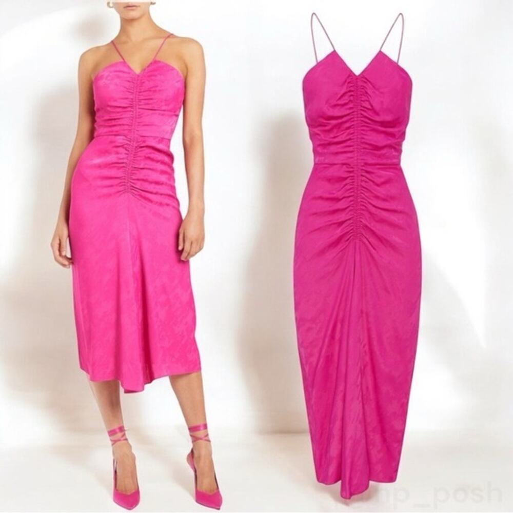 Rebecca Vallance Theresa Center Ruched Jacquard Midi Dress Size 6 US NWT Party